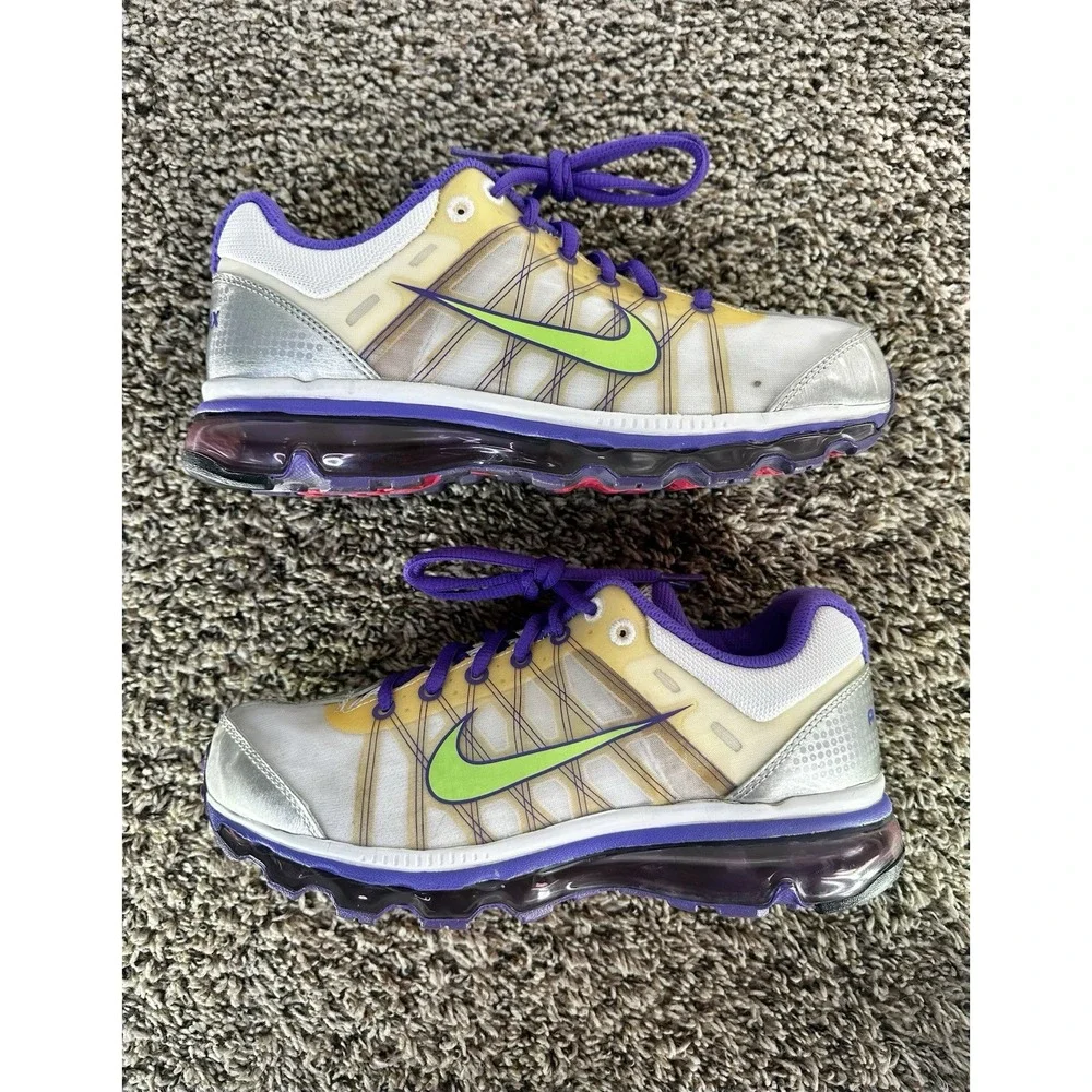 Nike Air Max 2009 Youth Running Athletic Shoes Size 6.5Y White Purple Green